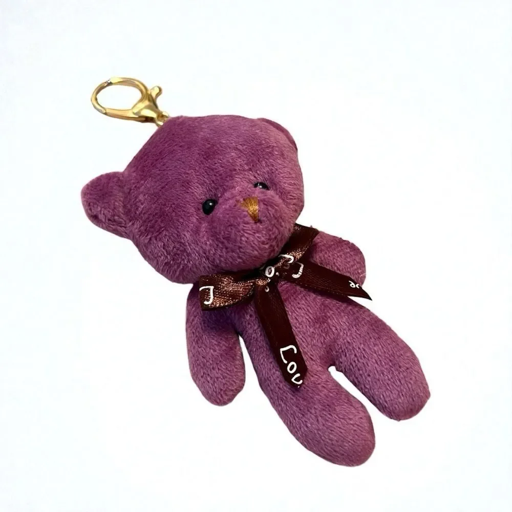 ⭐️3/$25⭐️ Cute Plush Purple Bear With Brown Bow Keychain